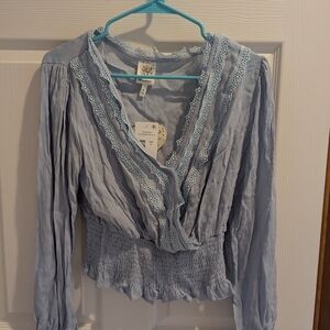Light Blue Lace Trimmed Women's Top